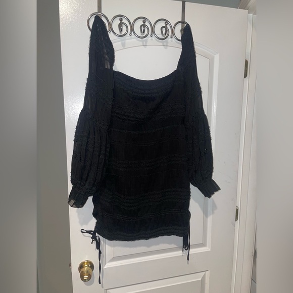 New! Self-Portrait Shirred Chiffon Long Sleeve Sequin Black Mini Dress 🖤 size 10 - Picture 8 of 15